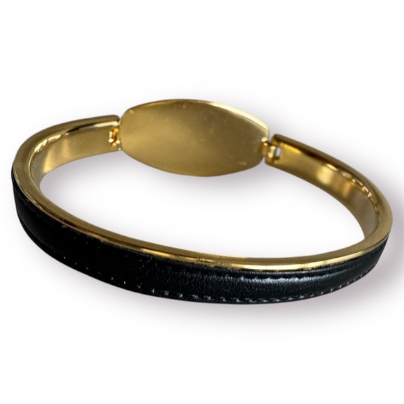 🛍️SALE🛍️ Anframa® Damascene Gold & Leather Geometric Design Skinny Bangle - Picture 9 of 10